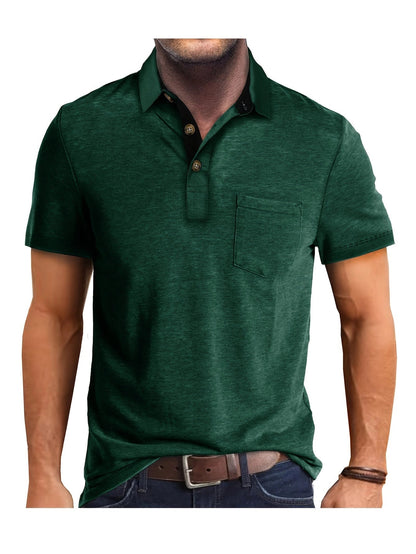 Slim Fit Cotton Blend Polo Shirt for Men - Casual Summer Style, Forest Green
 - ModishWorld