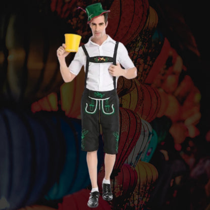 Green Leather Trousers for Men - Bavarian Oktoberfest Costume
 - ModishWorld
