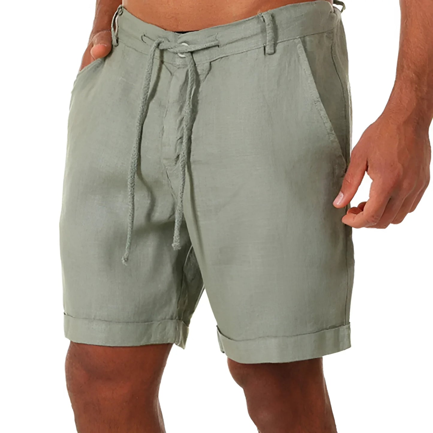 Comfortable Green Linen Shorts for Men with Adjustable Waist
 - ModishWorld