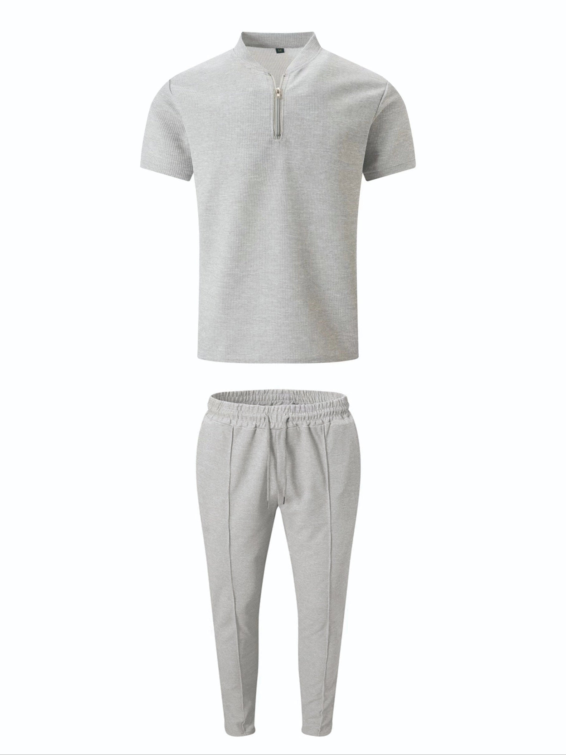Grey Men's Cotton Blend Lounge Set: Zip-Up Polo Shirt and Joggers
 - ModishWorld