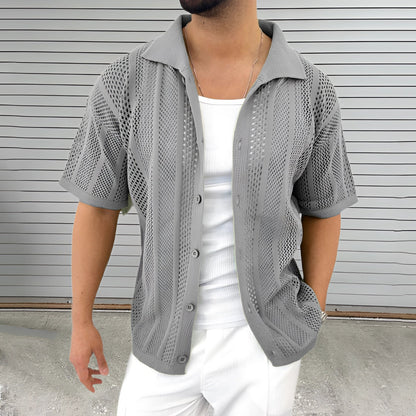 Grey Breathable Men's Mesh Button-Up Shirt
 - ModishWorld