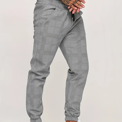 Slim Fit Grey Plaid Ankle Trousers for Men: Casual Street Style
 - ModishWorld