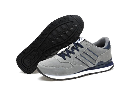 Grey Suede Men's Sneakers, Blue Stripe Detail - Light and Durable
 - ModishWorld