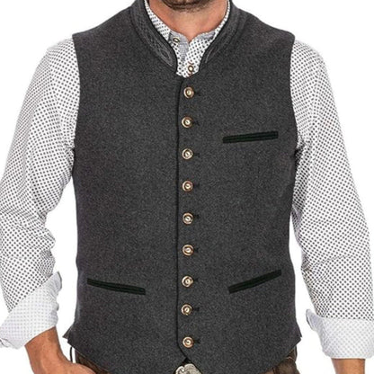 Slim Fit Grey Herringbone Wool Vest for Men - Vintage Style
 - ModishWorld