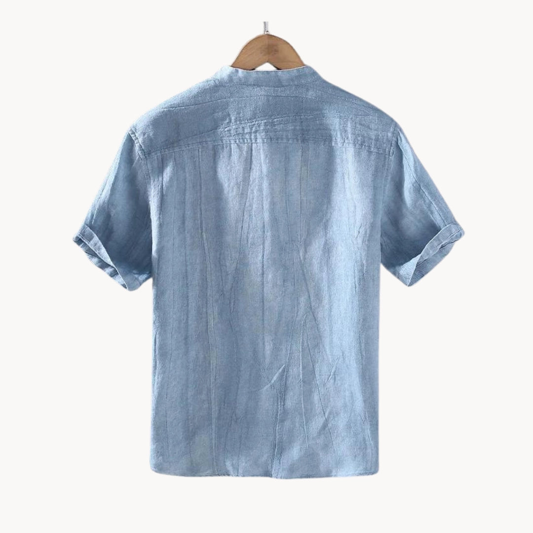 Casual Short-Sleeve Denim Shirt for Men in Light Blue
 - ModishWorld