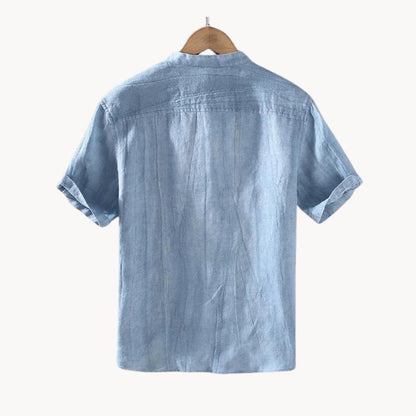 Casual Short-Sleeve Denim Shirt for Men in Light Blue
 - ModishWorld