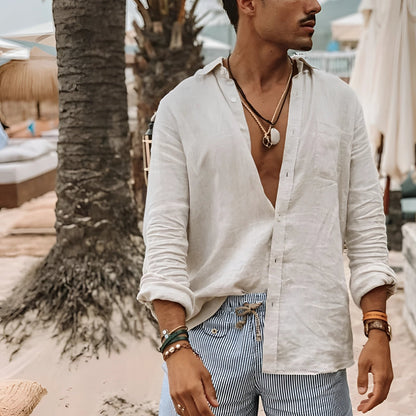 Bohemian Style Linen Beach Shirt for Men - Relaxed Fit and Lightweight
 - ModishWorld