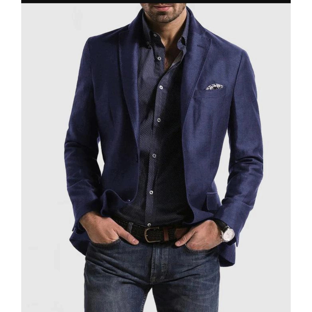 Slim-Fit Navy Velvet Blazer for Men's Evening Events
 - ModishWorld