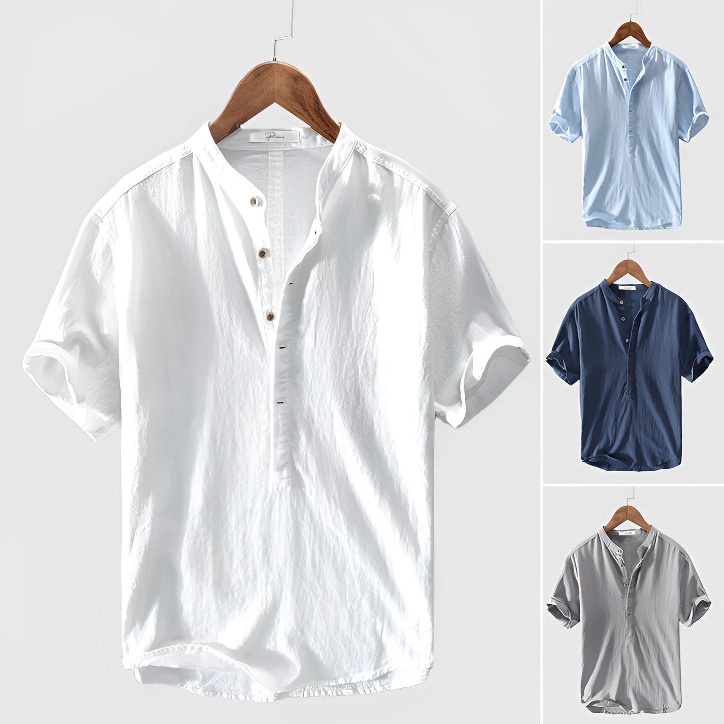 High-Quality Men's White Linen Henley: Short Sleeve, Breathable & Casual
 - ModishWorld
