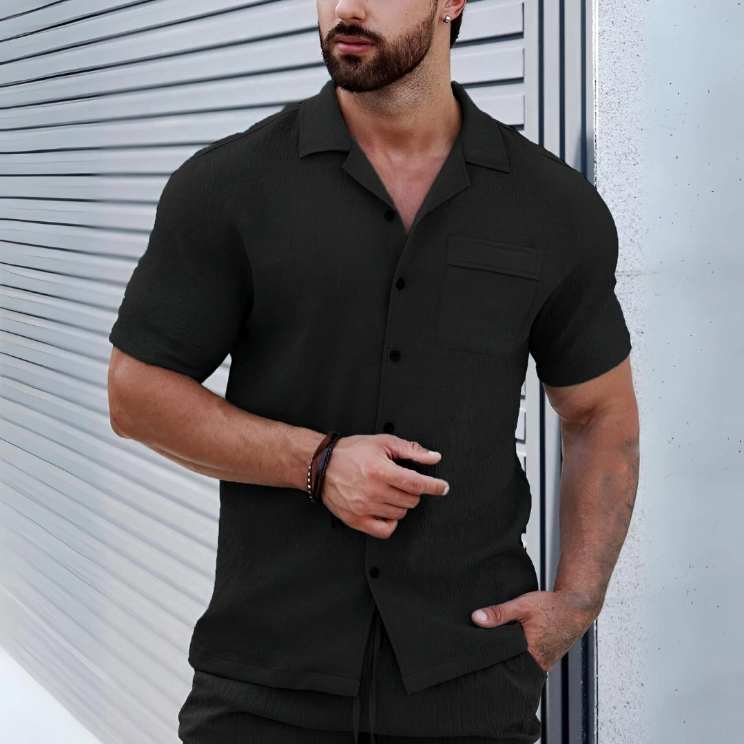 Short Sleeve Black Cotton Casual Shirt for Men, Slim Fit
 - ModishWorld
