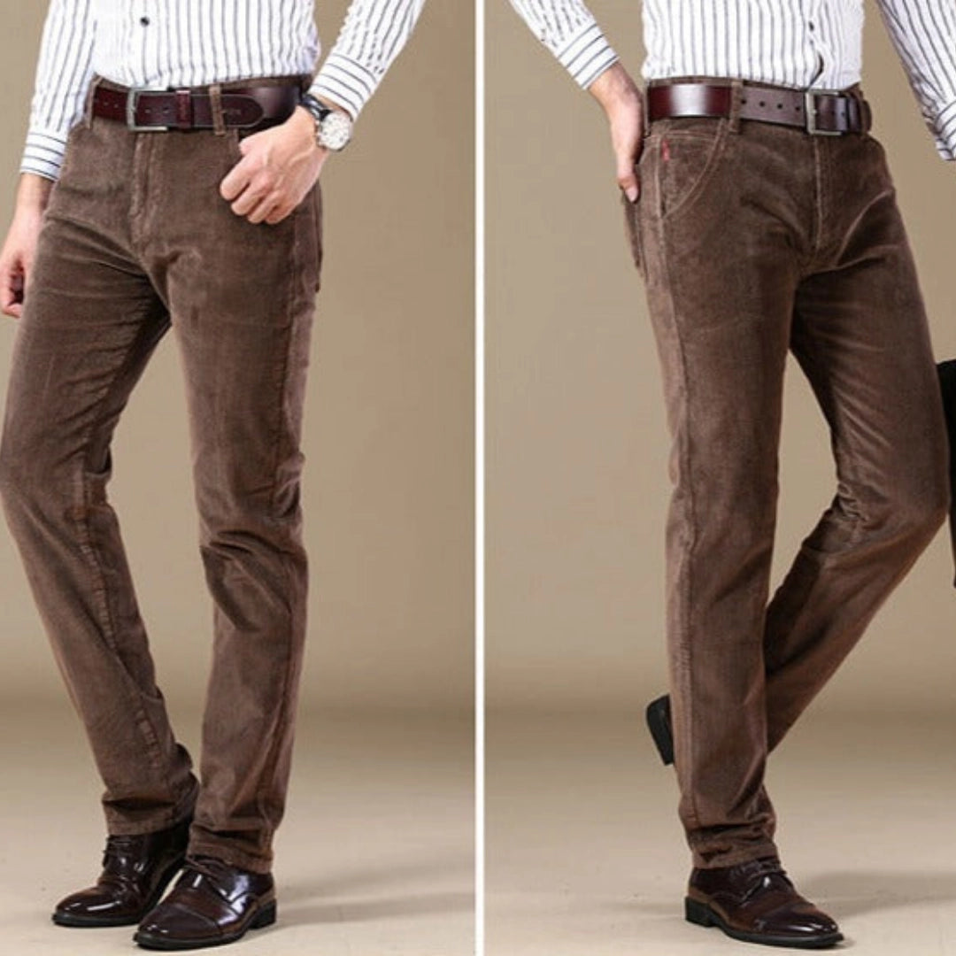 Slim Fit Brown Corduroy Trousers for Men: Vintage Business Casual Styl – Modish World