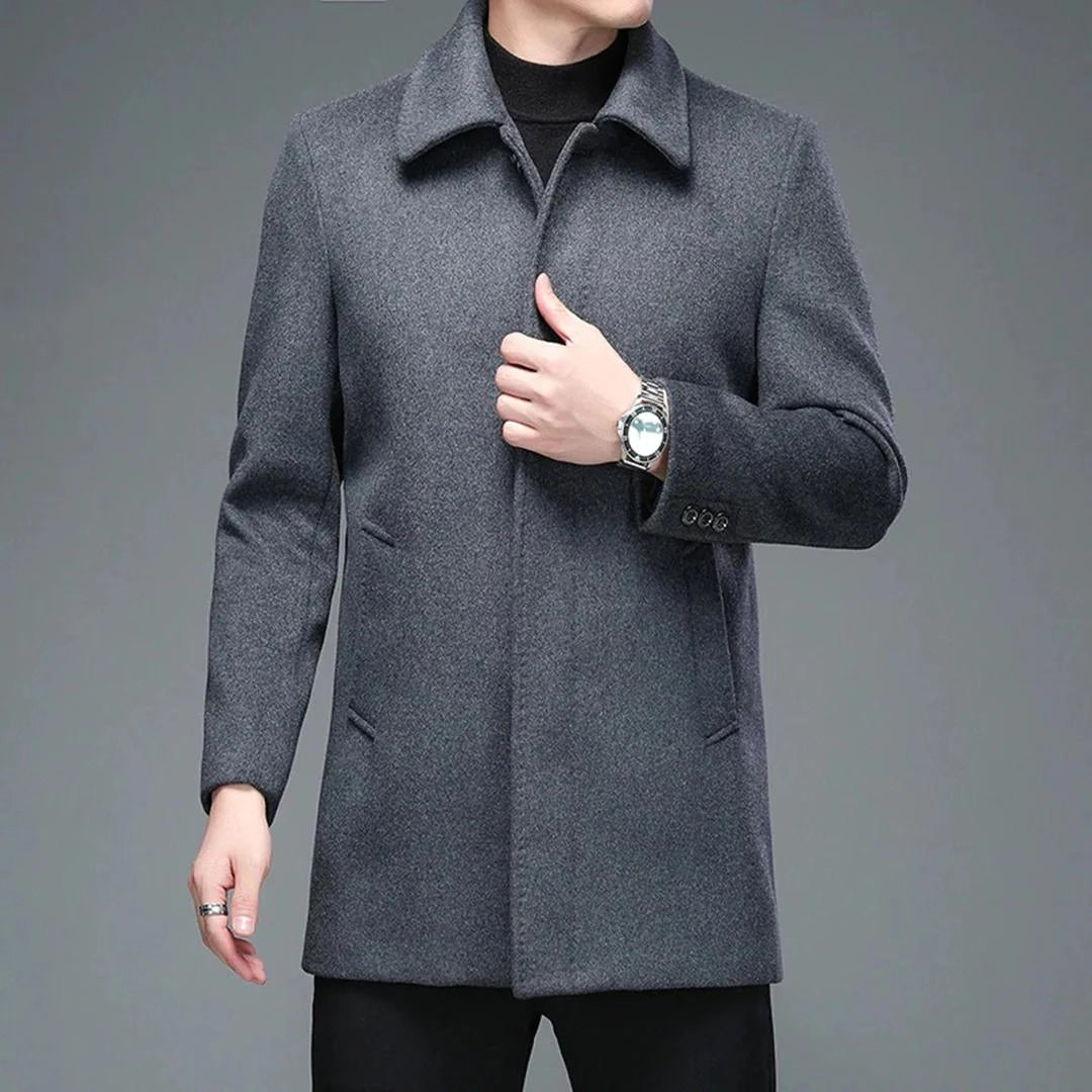 Stylish Gray Wool Overcoat for Men - Slim Fit, Mid-Length
 - ModishWorld