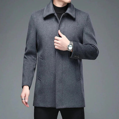 Stylish Gray Wool Overcoat for Men - Slim Fit, Mid-Length
 - ModishWorld