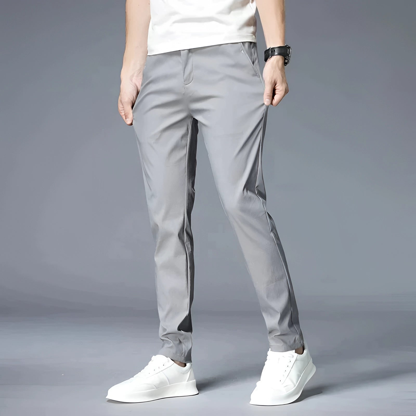 Stylish Grey Tapered Trousers for Men - Slim Fit Casual Pants
 - ModishWorld