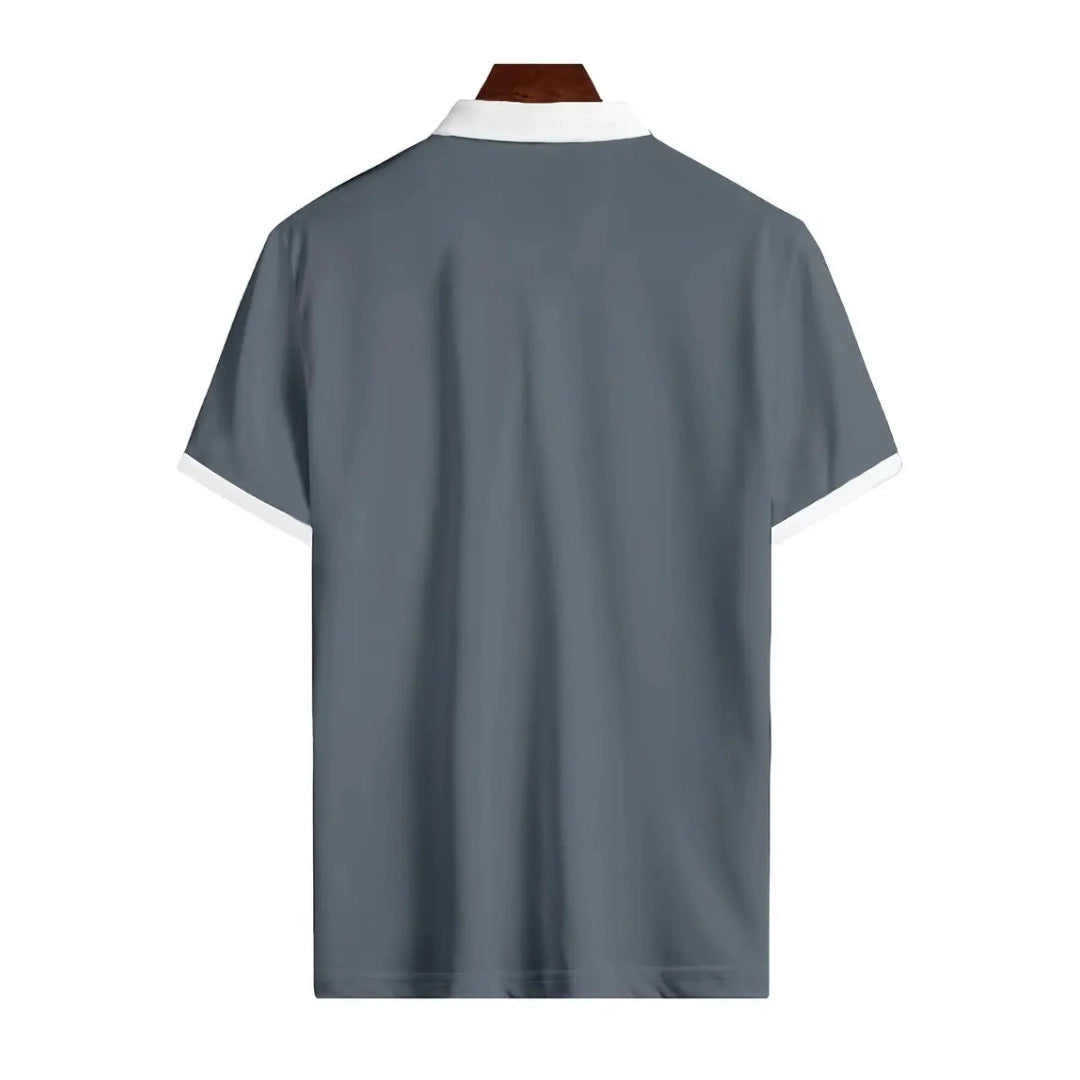Gray Men's Polo Shirt with Contrast Collar and Breathable Material
 - ModishWorld