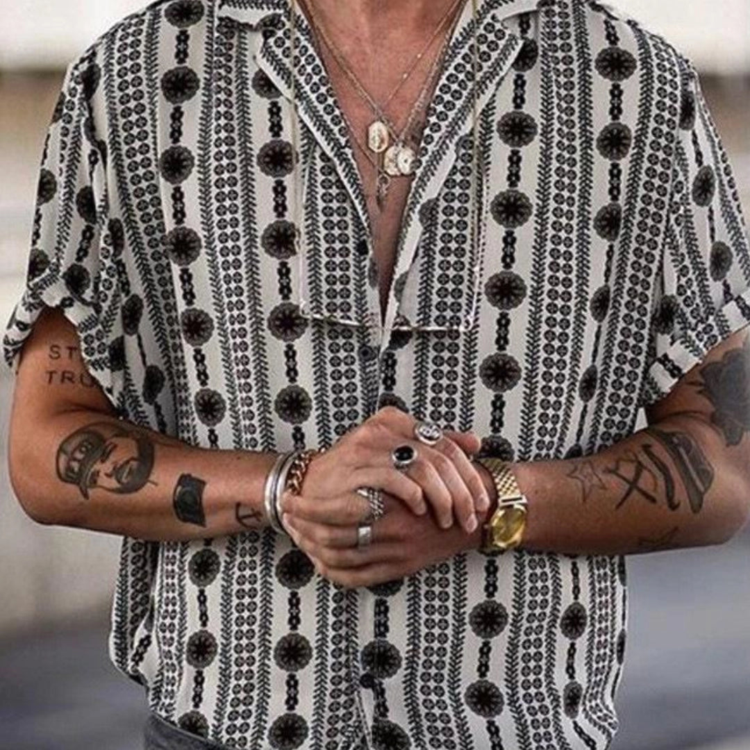 Geometric Black & White Tribal Print Men's Shirt
 - ModishWorld