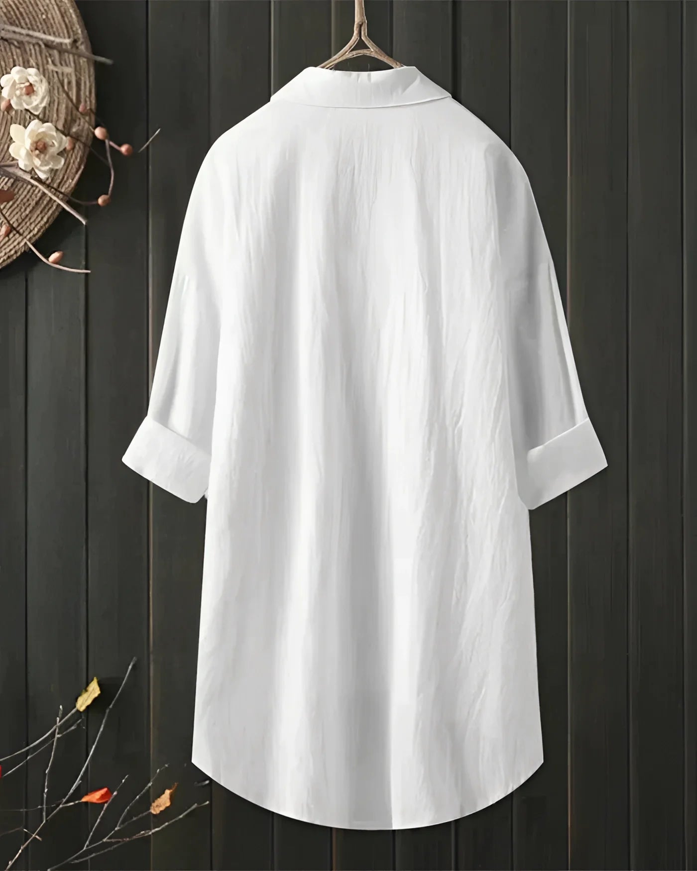 Half-Sleeve Men's White Linen Shirt: Breathable, Loose Fit, Mandarin Collar
 - ModishWorld