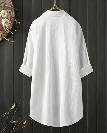 Half-Sleeve Men's White Linen Shirt: Breathable, Loose Fit, Mandarin Collar
 - ModishWorld
