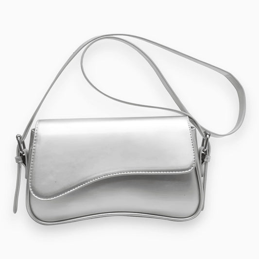 Vegan Leather Crossbody Bag in Metallic Silver with Adjustable Strap
 - ModishWorld