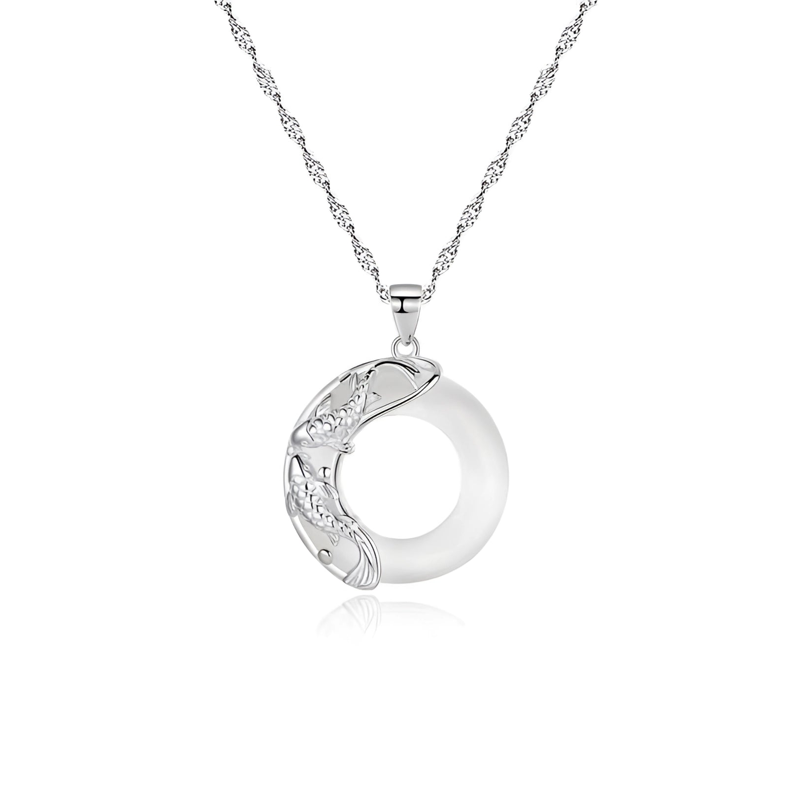 Silver Crescent Moon Necklace with Blue Gemstone & Floral Design
 - ModishWorld