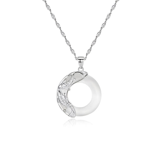 Silver Crescent Moon Necklace with Blue Gemstone & Floral Design
 - ModishWorld