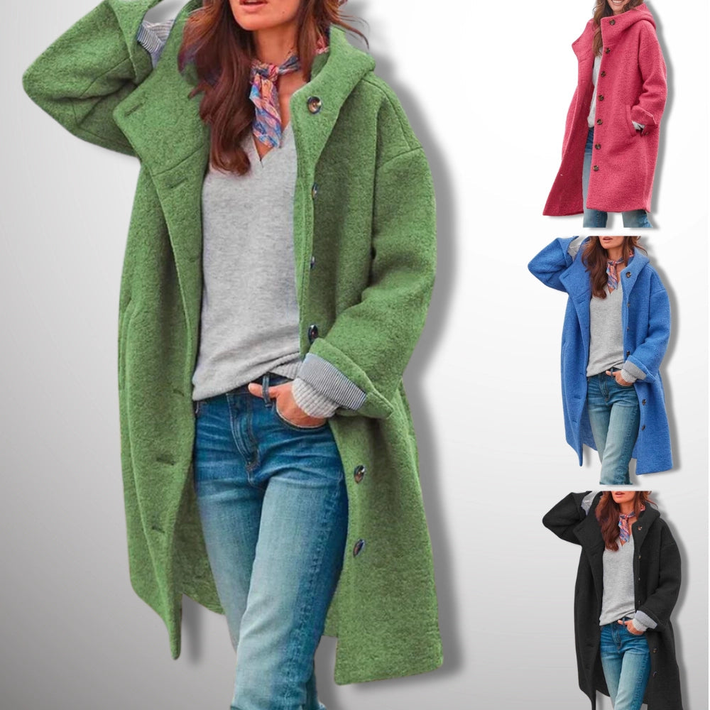 Oversized Women's Wool Blend Winter Coat in Moss Green with Textured Button Front
 - ModishWorld