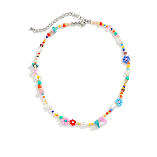 Beaded Floral Choker Necklace in Multicolor – Boho Beach Style
 - ModishWorld