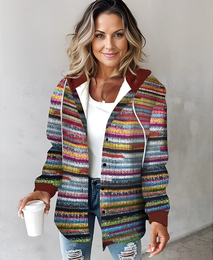 Cozy Knit Jacket for Women, Multicolored Stripes - Boho Chic Winter Coat
 - ModishWorld