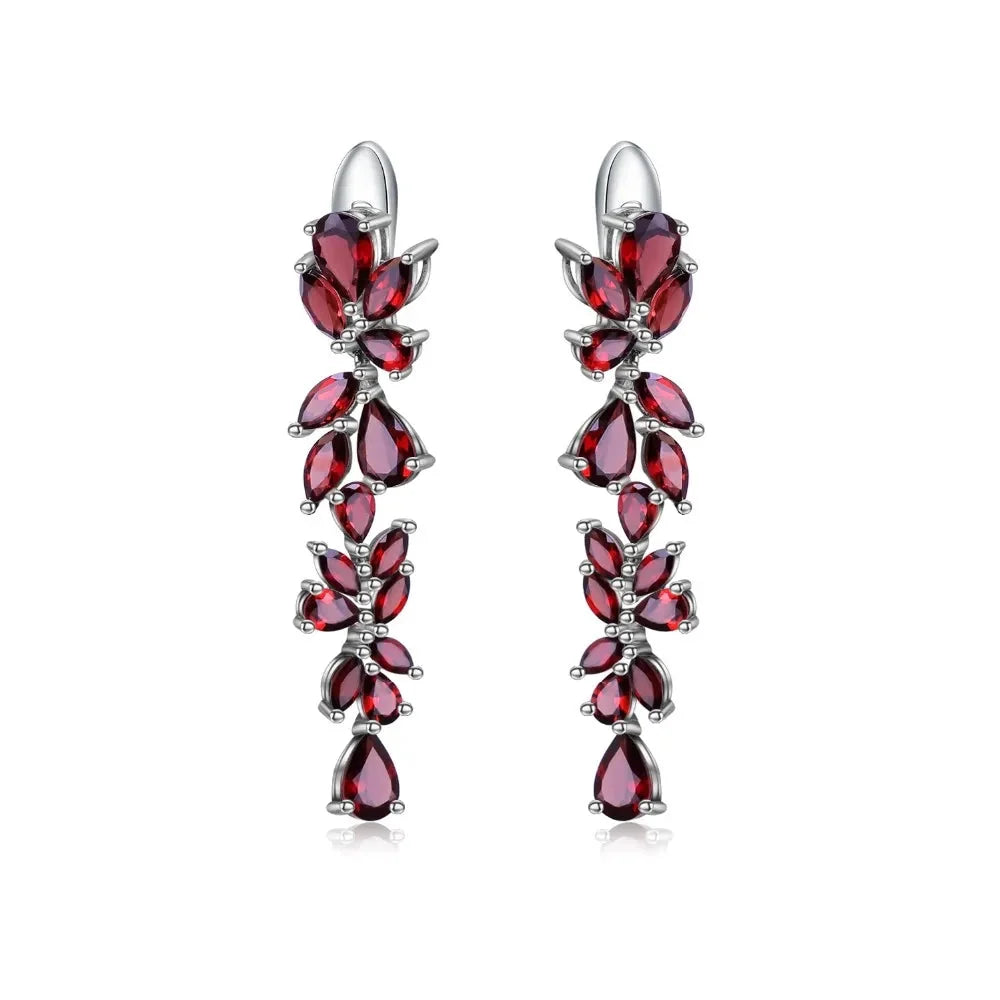 Elegant 925 Sterling Silver Drop Earrings with Natural Red Garnets (53mm)
 - ModishWorld