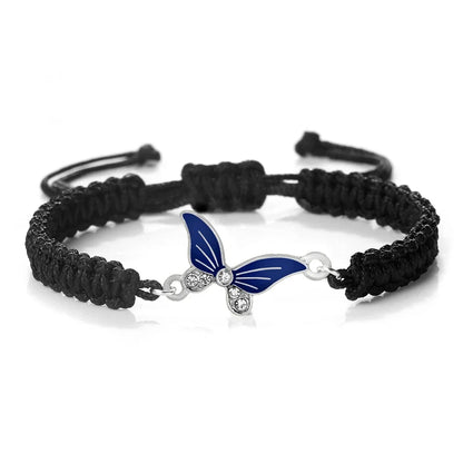 Adjustable Rope Bracelet with Gold Charm and Crystal Accents in Navy Blue Butterfly Design
 - ModishWorld