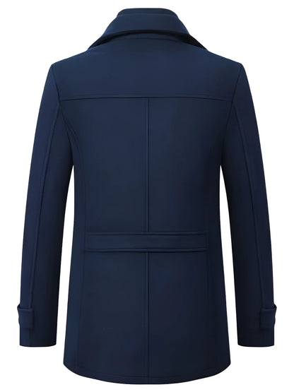 Men's Slim-Fit Navy Blue Double-Breasted Peacoat
 - ModishWorld
