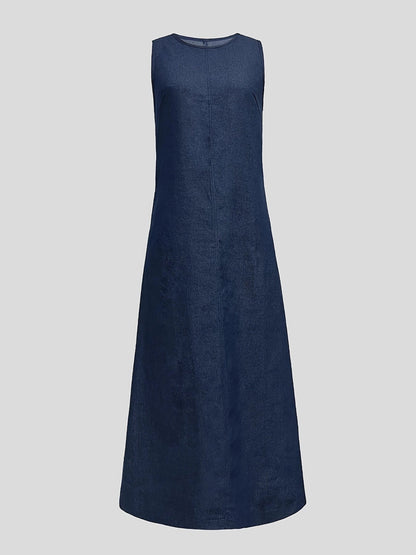 Stylish Sleeveless Denim Midi Dress in Navy Blue – Perfect for Summer
 - ModishWorld