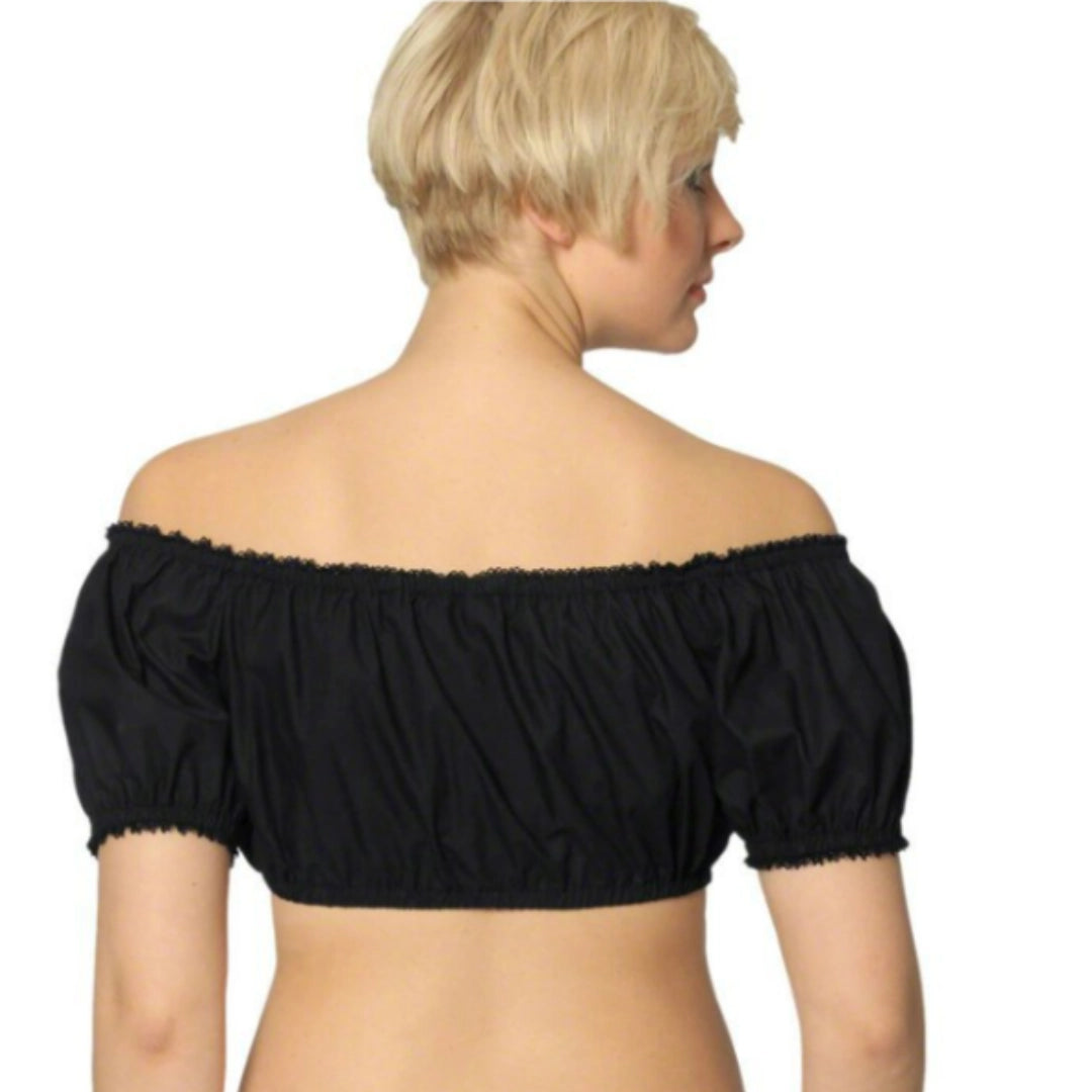 Black Crop Top with Ruffled Off-Shoulder Neckline, Puff Sleeves: Summer Style
 - ModishWorld