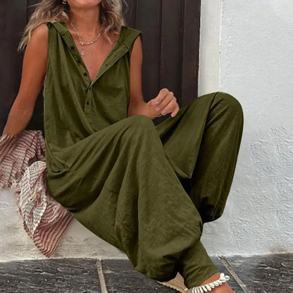 Women's Casual Olive Green Sleeveless V-Neck Summer Jumpsuit
 - ModishWorld