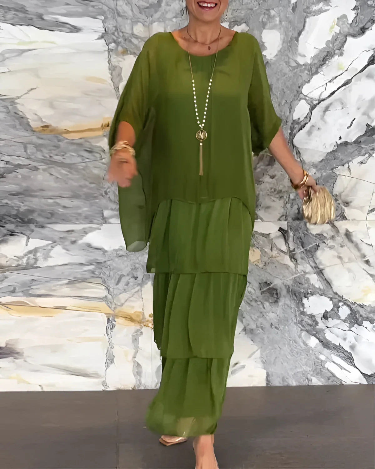 Flowy Olive Green Maxi Dress: Lightweight, Loose Fit, Perfect for Evenings
 - ModishWorld