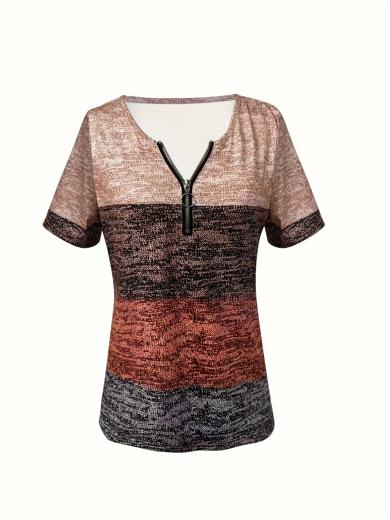 Women's Short Sleeve V-Neck Ombré Zipper T-Shirt
 - ModishWorld