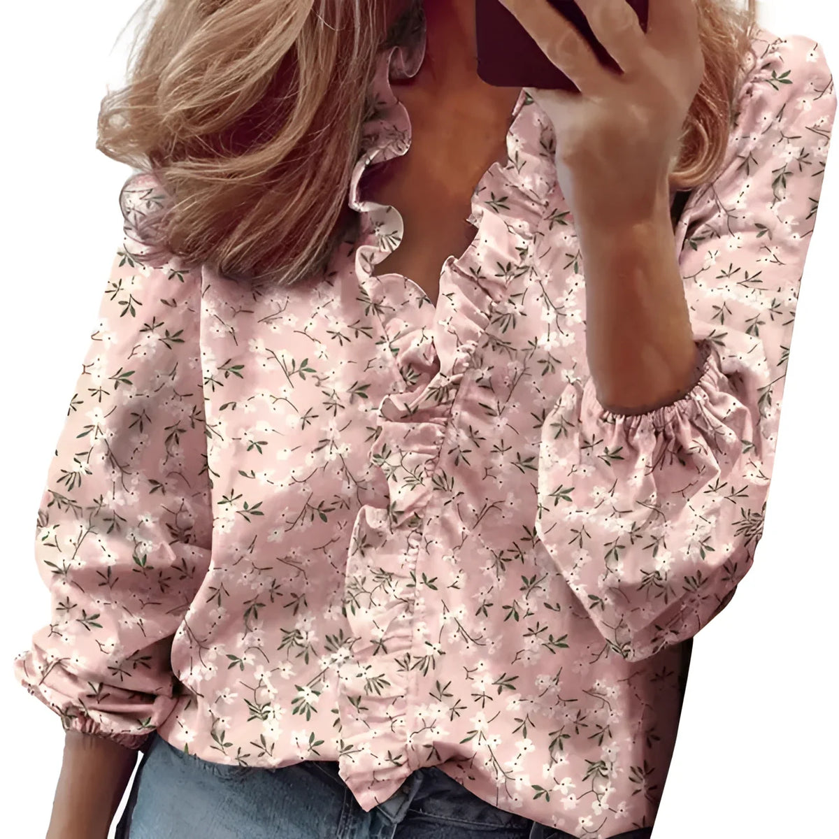 Elegant Long-Sleeve Chiffon Blouse with Orange Ruffles - Perfect for t ...