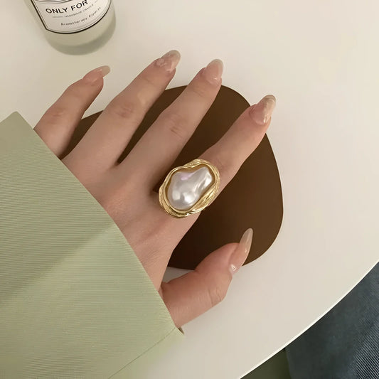 Large Pearl Ring with Gold Band - Bold Jewelry for Women
 - ModishWorld