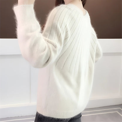 Women's Large White Knit Winter Pullover
 - ModishWorld