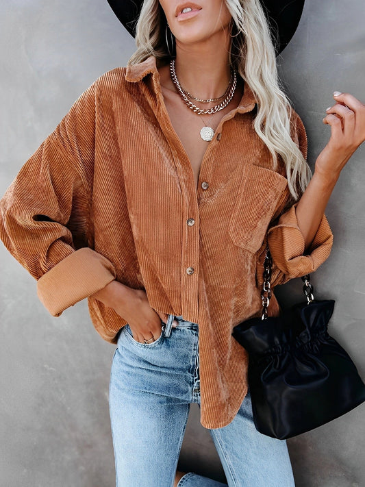 Women's Plus Size Burnt Orange Corduroy Shirt for Fall
 - ModishWorld