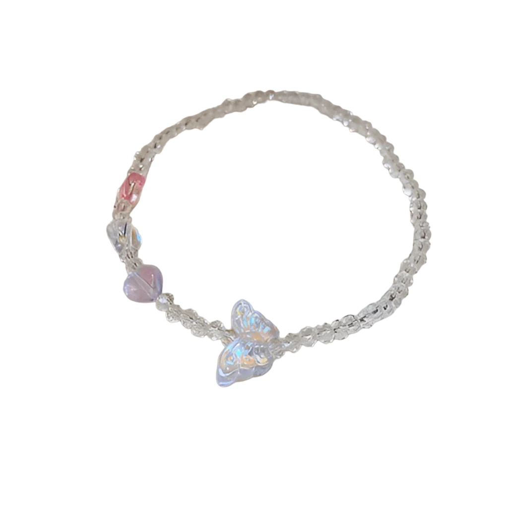 Adjustable Iridescent Beaded Crystal Bracelet with Pastel Butterfly Charm
 - ModishWorld