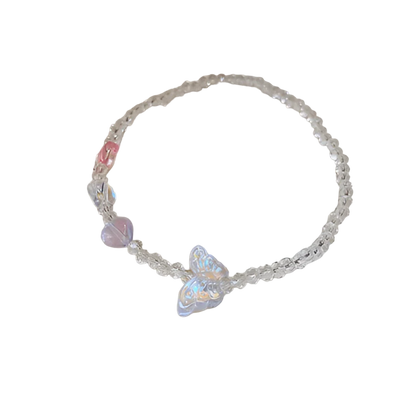 Adjustable Iridescent Beaded Crystal Bracelet with Pastel Butterfly Charm
 - ModishWorld