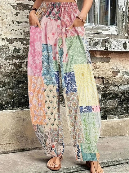 Lightweight Summer Pants for Women: Boho Chic Patchwork Ethnic Print
 - ModishWorld