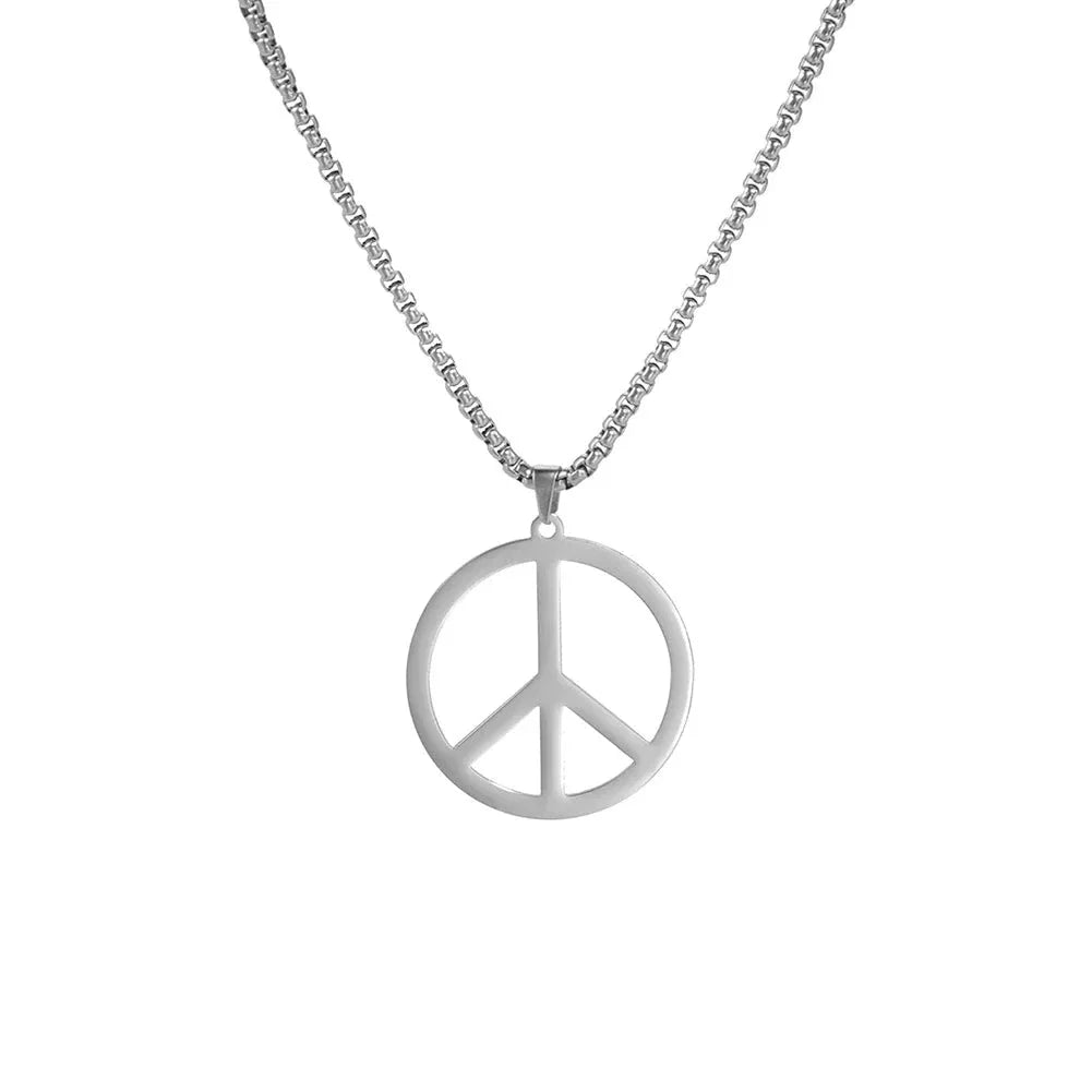 Minimalist Unisex Peace Symbol Necklace with White Stainless Steel Pendant
 - ModishWorld