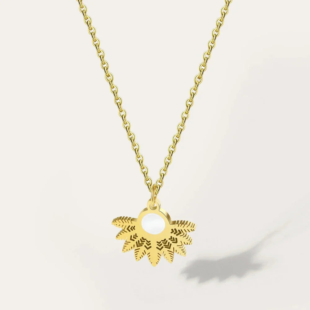 YA-CHAN Designer Gold Floral Pendant Necklace with Pearl Centerpiece
 - ModishWorld