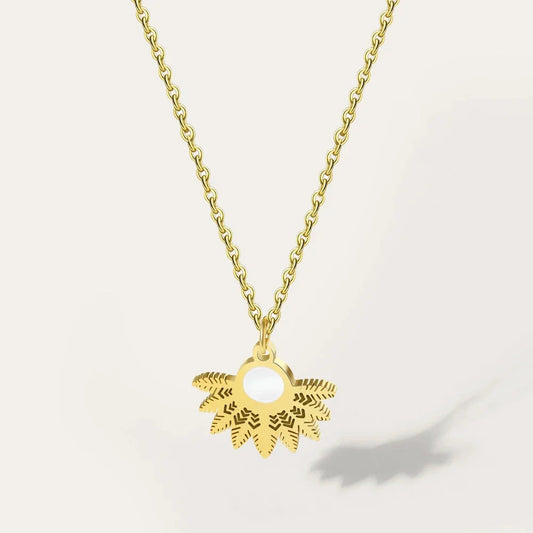 YA-CHAN Designer Gold Floral Pendant Necklace with Pearl Centerpiece
 - ModishWorld