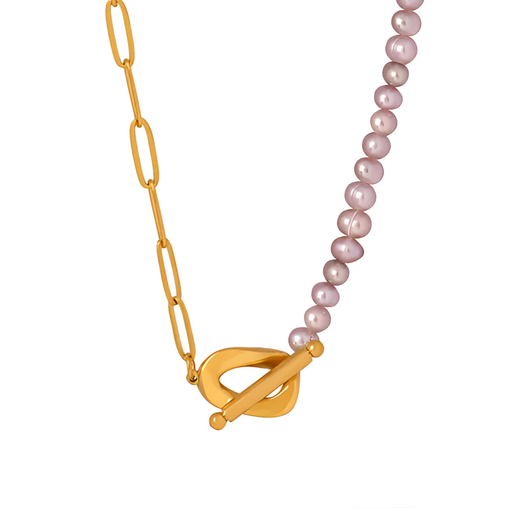 Elegant Two-Tone Pearl and Gold Necklace with Heart Clasp
 - ModishWorld
