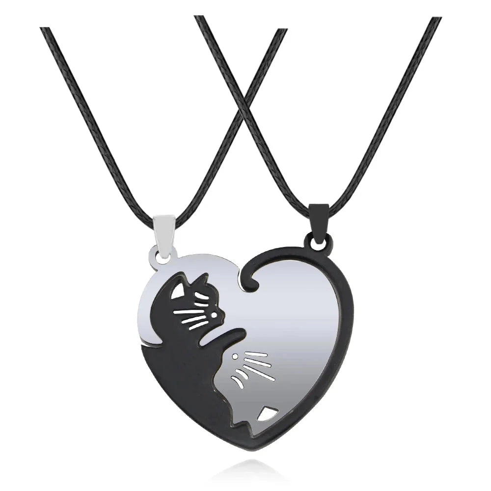 Custom Heart Friendship Necklace with Black & Gold Magnetic Clasp
 - ModishWorld