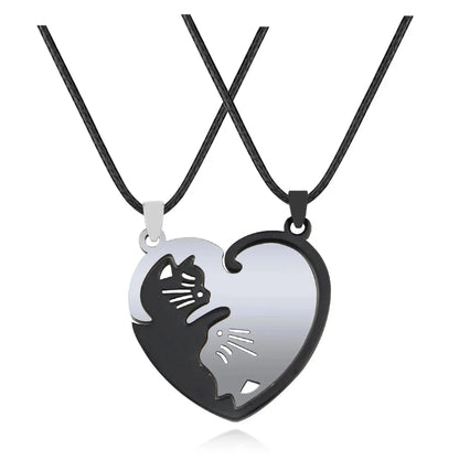 Custom Heart Friendship Necklace with Black & Gold Magnetic Clasp
 - ModishWorld
