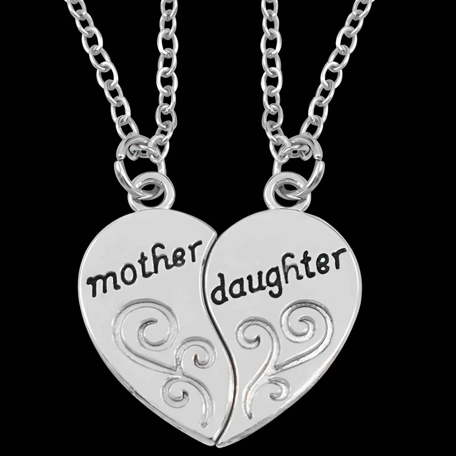 Custom Engraved Silver Heart Necklace for Mother and Daughter
 - ModishWorld
